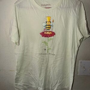Mary Engelbreit Cream Short Sleeve Tee with Bee on Flower Graphic
